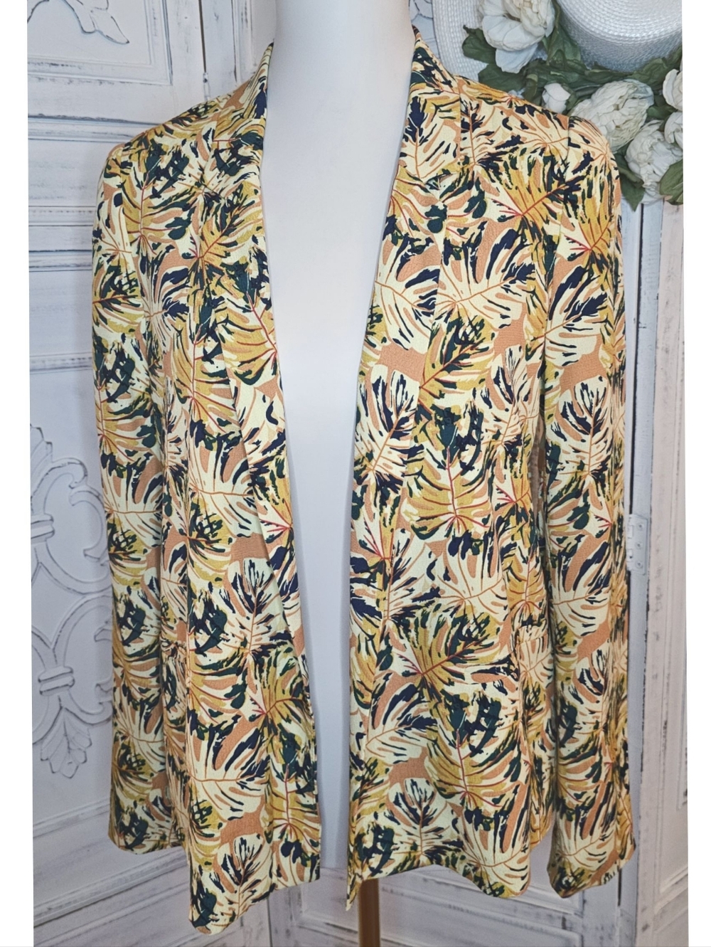 Anthropologie See You Soon Yellow Green Floral Casual Blazer